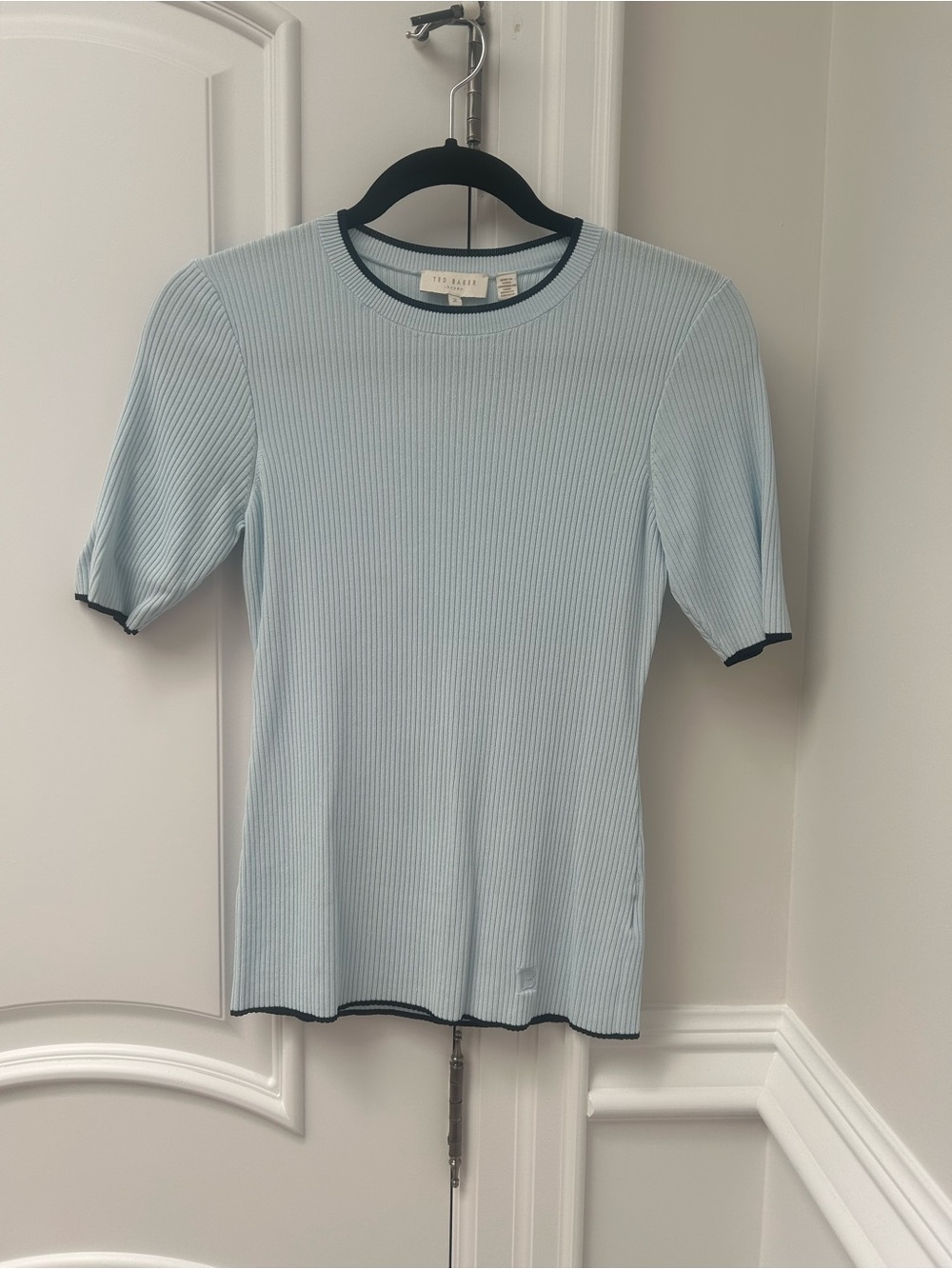 Ted Baker Light Blue Ribbed Short Sleeve Tee with Black Trim